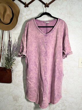 Zenana Purple Acid Wash Oversized T-Shirt Dress L/XL 100% Cotton Has Pockets